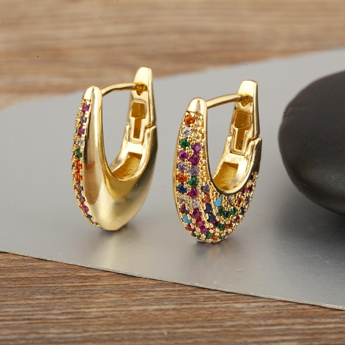 

Nidin New Popular Copper Cubic Zirconia Hoop Earrings For Women Female Elegant Aesthetic Ear Jewelry Birthday Party Gifts