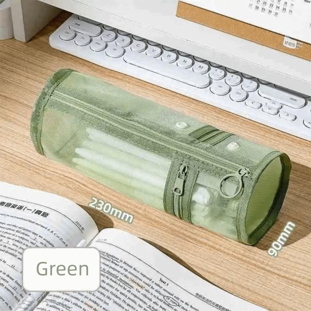 Minimalist Transparent Pencil Case Large Capacity Solid Color Flip-Top Bag Mesh Stationery Storage Bag School зелёный