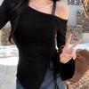 Slim Irregular T Shirt Sweet Slanted Shoulder Top Chic Off Shoulder Top  Summer