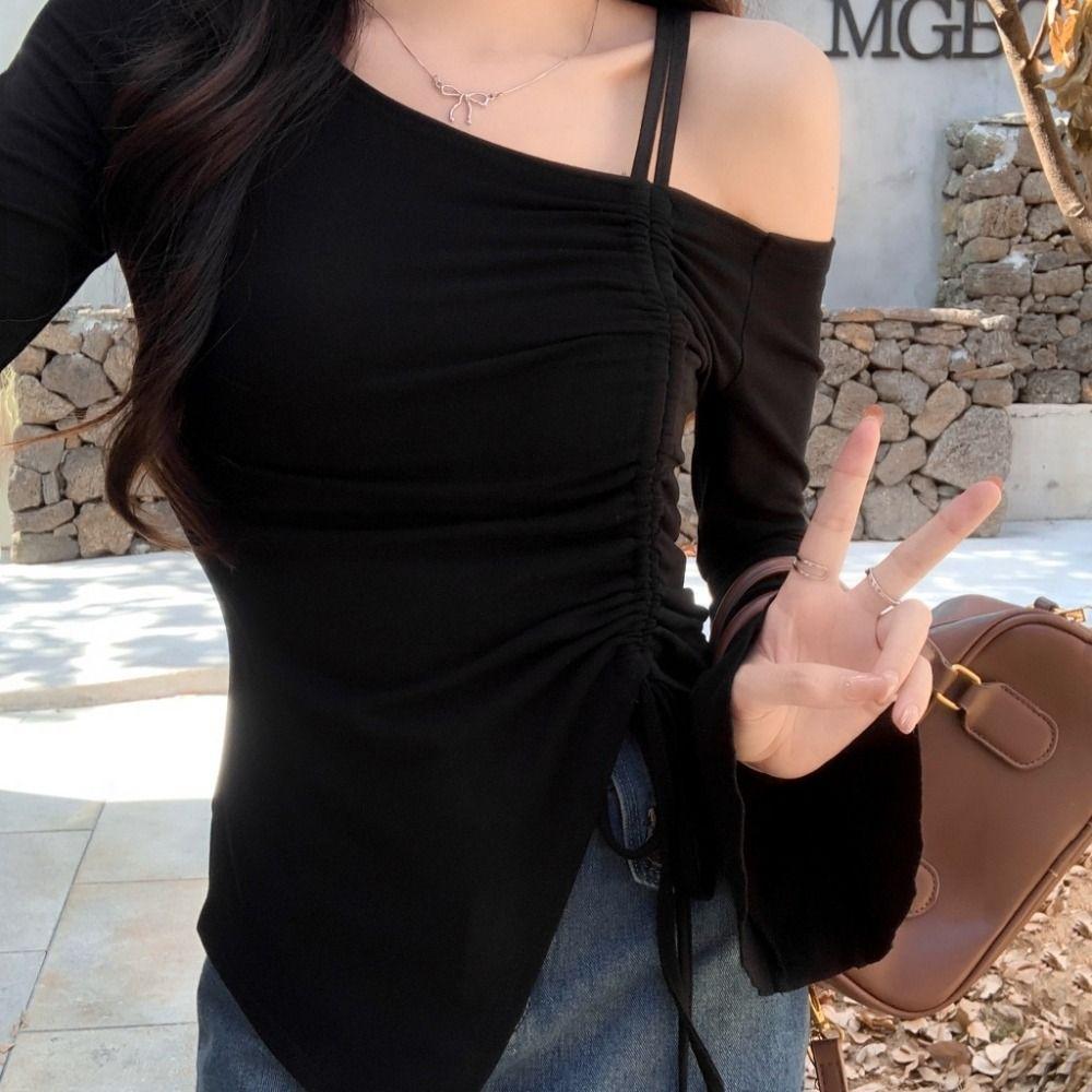 Slim Irregular T Shirt Sweet Slanted Shoulder Top Chic Off Shoulder Top Summer