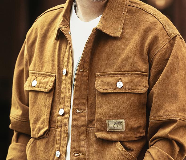 Ge Lan Lu Men's Vintage American Style Heavyweight Denim Jacket for Spring & Autumn - Loose Fit Hunting Workwear.