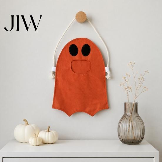 Kids Halloween Accessory Ghost Candy Bag for Kids, Cute Fabric Treat or Trick Lightweight Carrier Tote with Handle, Spooky Snack Goodie Bags