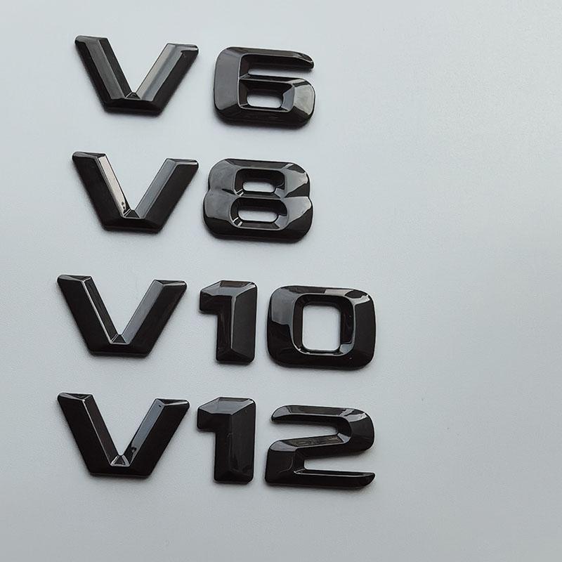 2015 3D Sharp V6 V8 V10 V12 Lettres Chiffres ABS Emblème de Voiture Garde-boue Badge de Décharge Plaque Nom Logo Autocollant Chrome Noir
