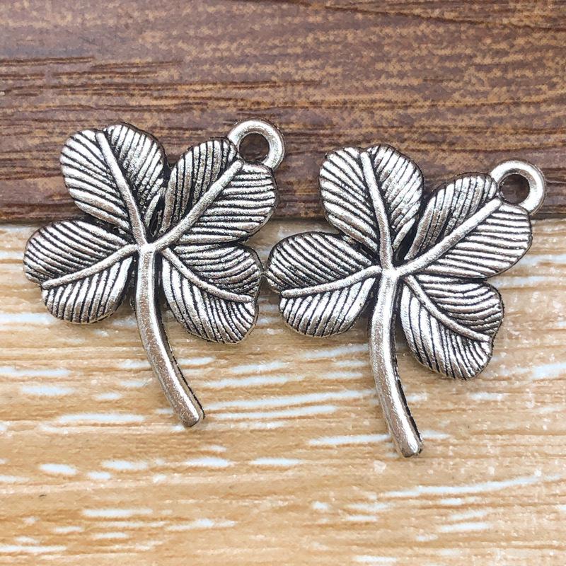 Antique Silver Alloy Four-Leaf Clover Pendant Charm for DIY Jewelry