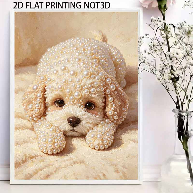 DIY 5D Perlenmalerei-Set mit Rahmen Niedliches Hunde-Design Glänzende Leinwandkunst für Schlafzimmer-Wanddekoration und Besondere Geschenkprojekte
