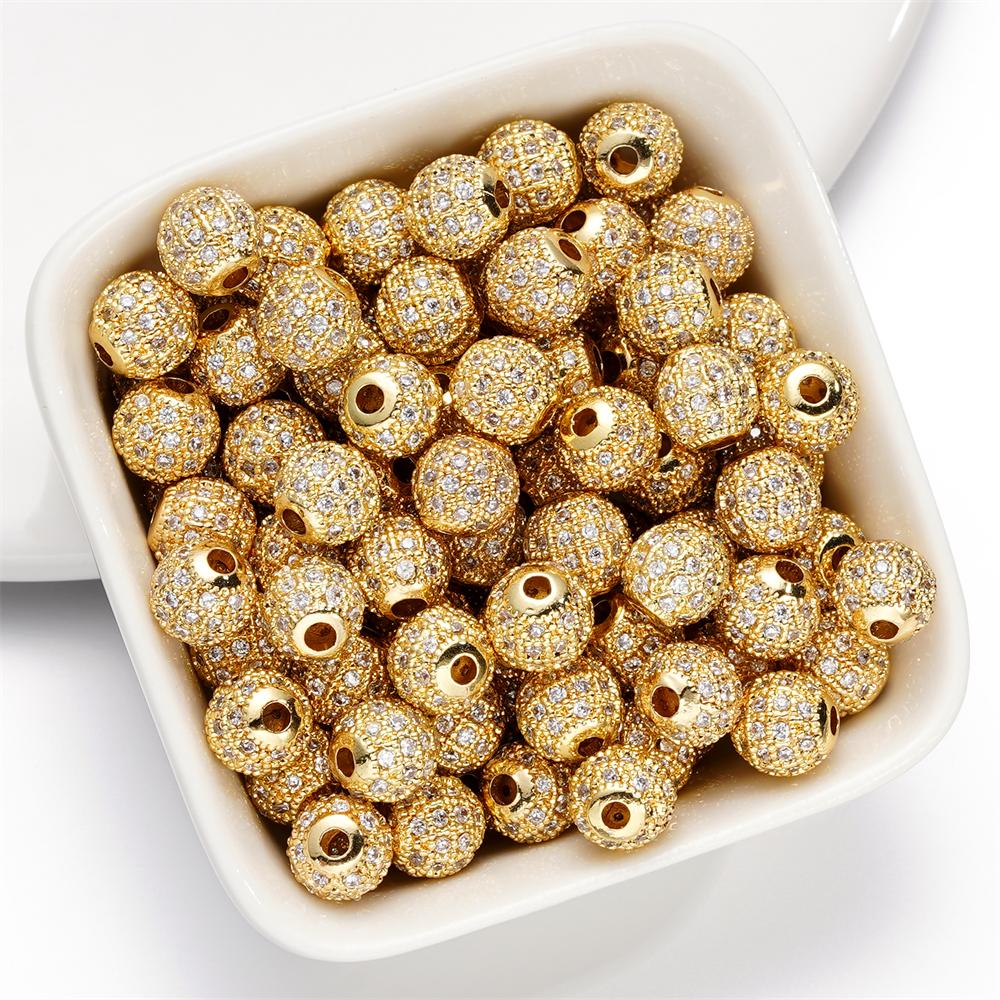5pcs/lot Brass Micro Pave Cubic Zirconia Round Spacer Loose Beads for DIY Charms Necklace Bracelet Jewelry Making Accessories