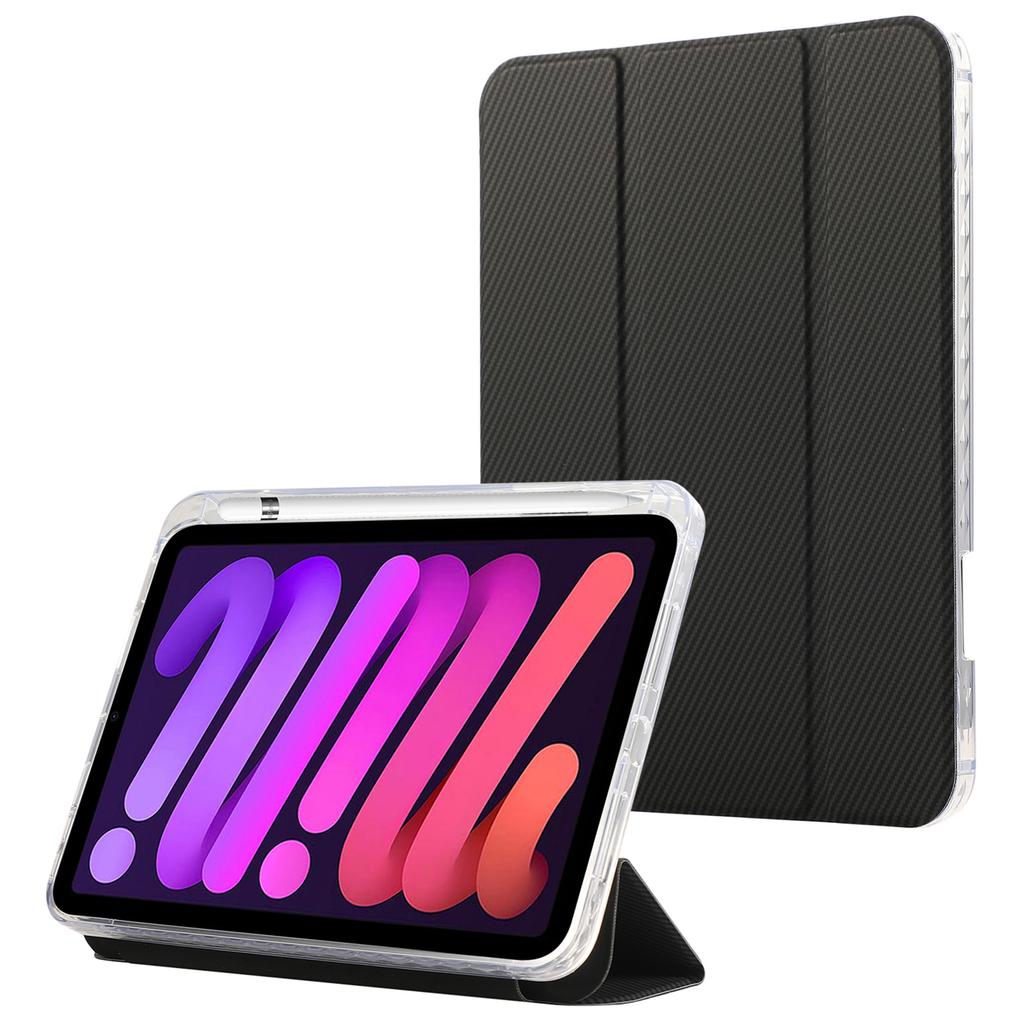 For iPad Mini (2024)/mini (2021) Case Carbon Fiber Texture Leather+Clear Acrylic+TPU Stand Tablet Cover