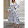 Fashion V-neck Long Sleeve Printed Loose Women Dress Spring Autumn Elegant A-line Party Long Versatile Dress Slim Fit Holiday Women's Clothing