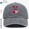 pc ThreeDimensional Flat IronOn Cherry Baseball Cap Crocheted PinkPurple Heart Cherries with Green Leaf Vines Accented wit
