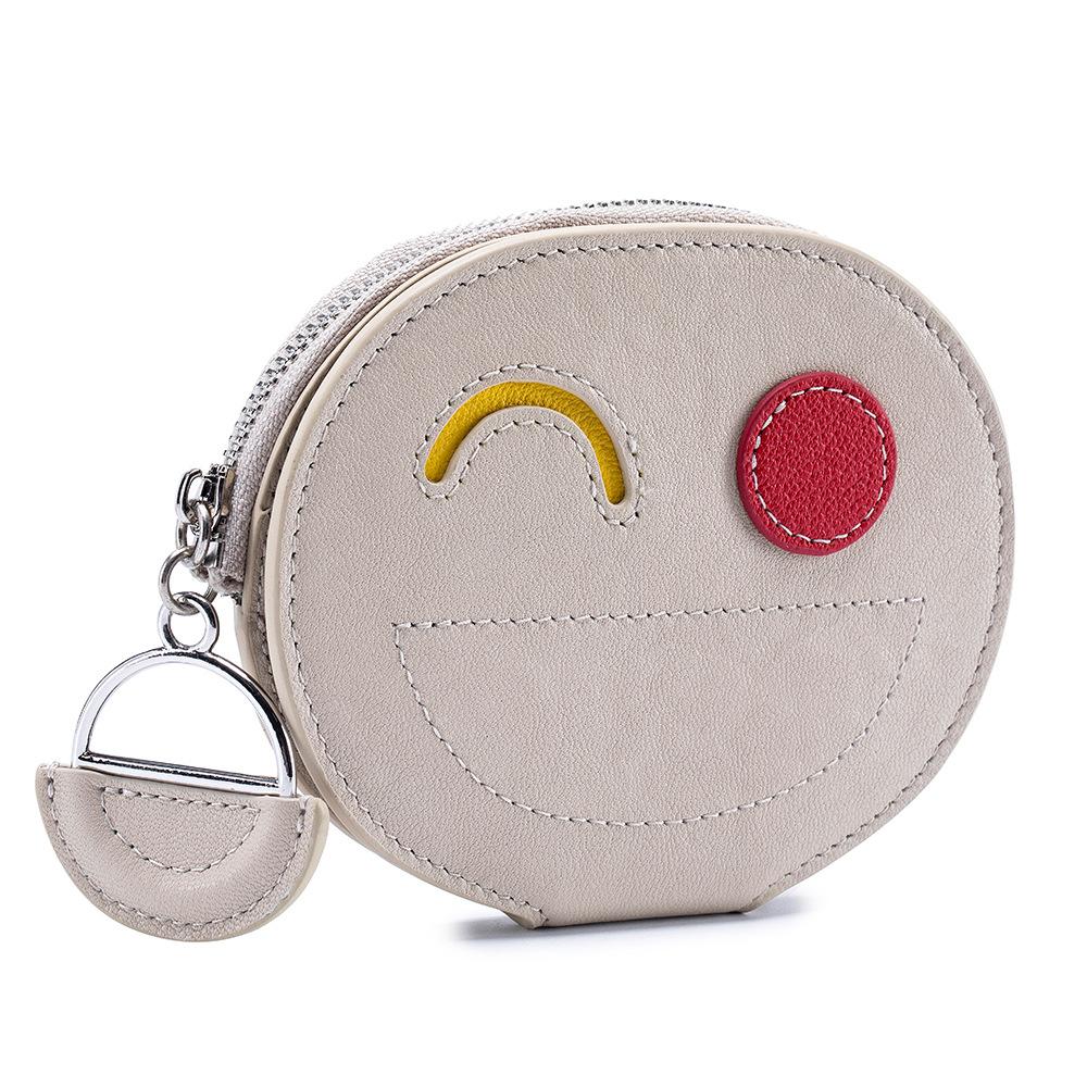 New Cute Smiley Face Change Bag Female Creative Card Bag Vegetable Tanned Cowhide Small Wallet Premium Storage Bag