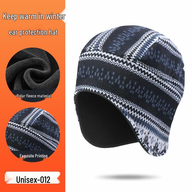 Windproof Fleece Lei Feng Hat: Warm, Faux Cashmere Printed Design with Ear Protection for Cycling