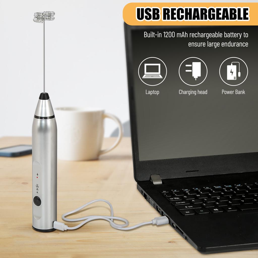Elektrická ruční šlehačka na šlehání mléka napěňovač pěny USB dobíjecí mixér se 2 z nerezové oceli