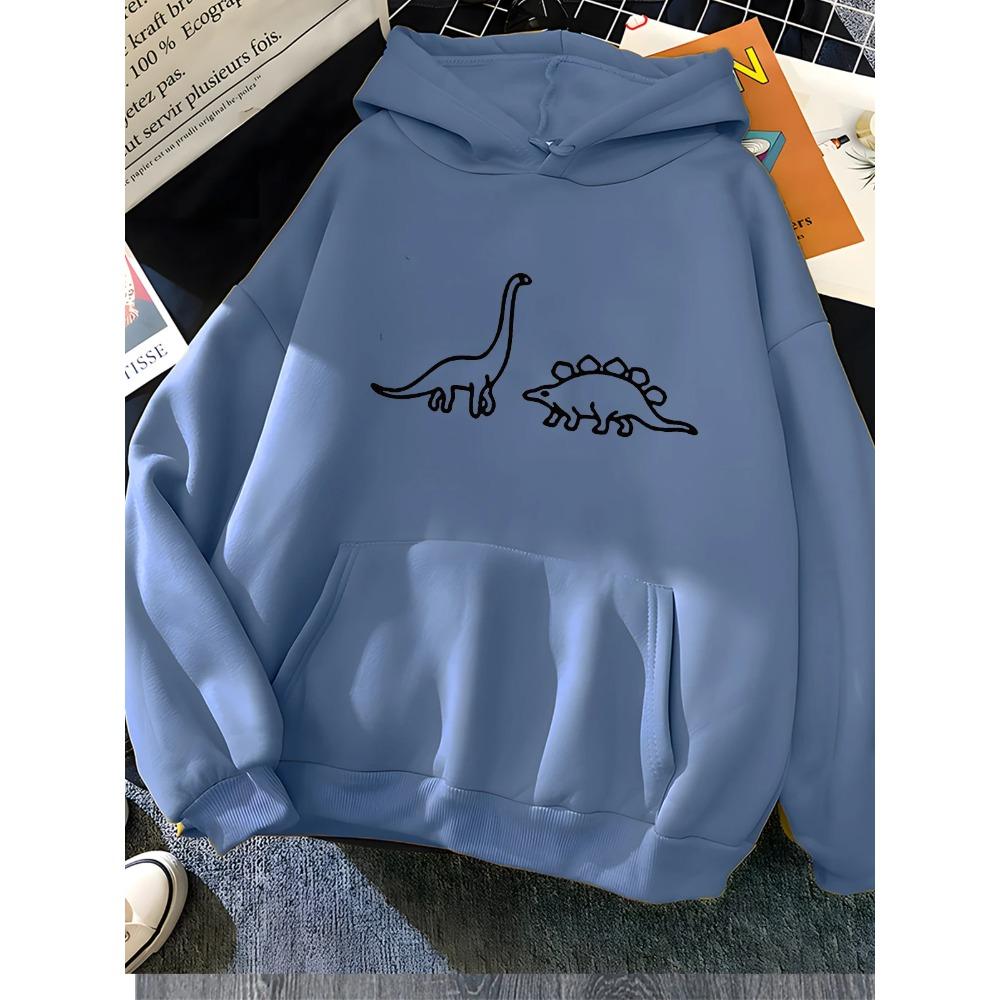 Kawaii Dinosaurier Print Hoodies Damen Weich Warm Locker Lässig Sportbekleidung Damen Sweatshirt Fleece Damen Kleidung 2023