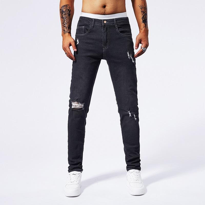 Fable Men's Black American Ripped Patch Jeans Slim Fit Small Straight Trousers Cm