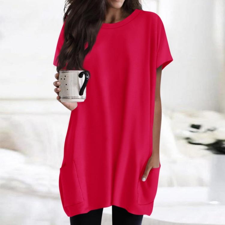 Regular Fit Women T Shirt Short Sleeves Round Neck Pocket Print Tops