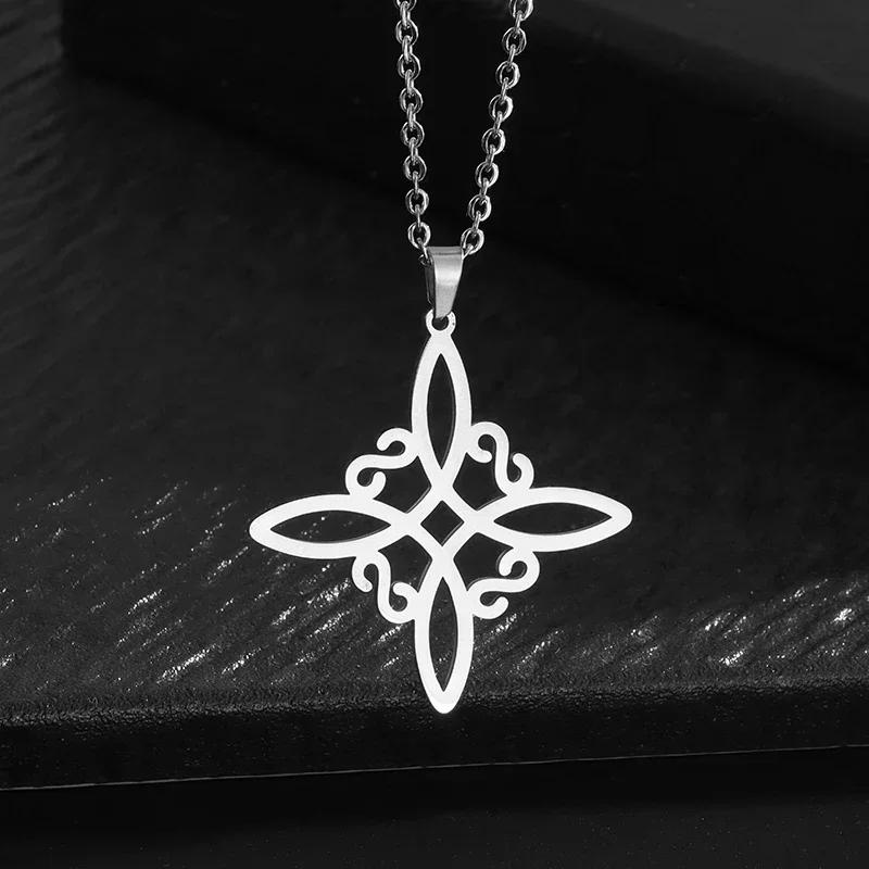 Fashion Charm Witch Knot Necklace Stainless Steel Irish Celtic Knot Pendant Witchcraft Amulet Magical Jewelry Gift for Girls