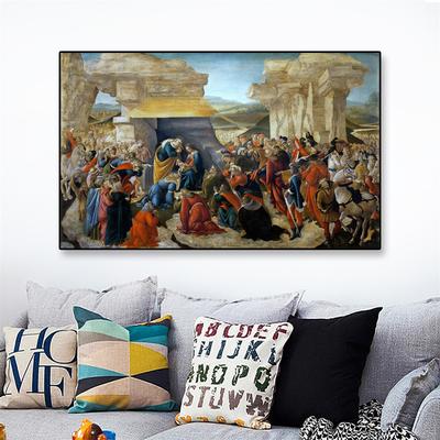 Póster de pintura al óleo vintage Adoración de los magos de Alessandro Botticelli, impresiones en lienzo, pintura para la decoración de la galería de la habitación del hogar