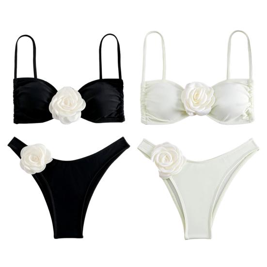 2Pcs/Set Women Sexy Bra High Tube 3D Flower Sling Bikini Set Top Bandeau Waist Briefs