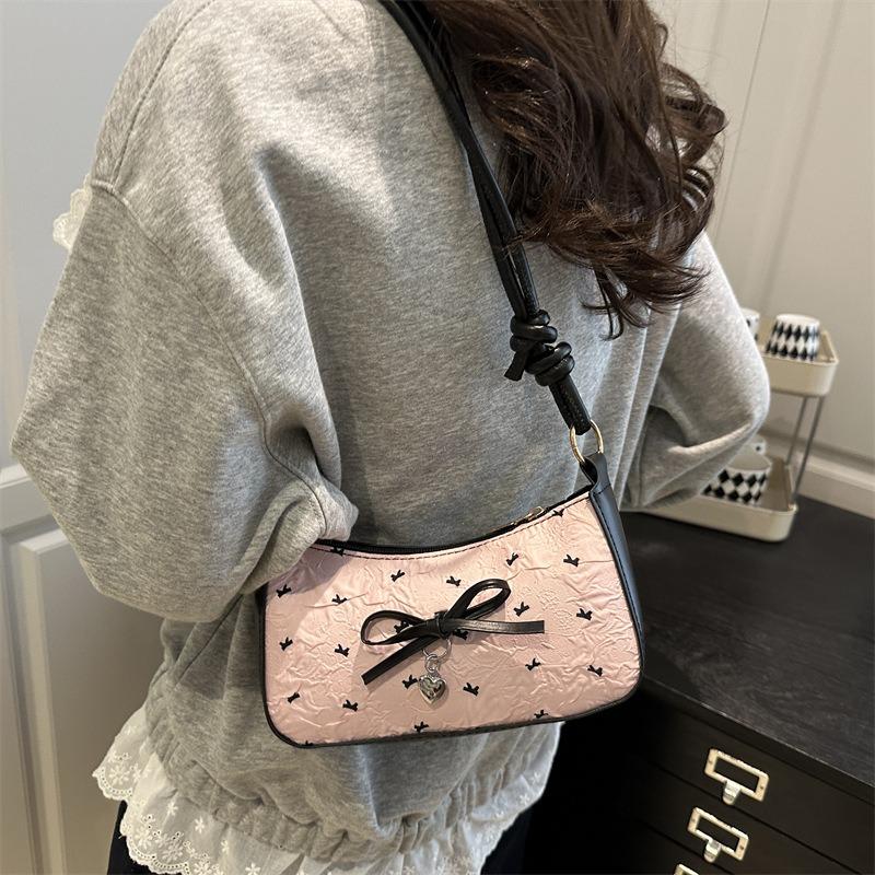 Fashion Casual Oblique Span Bag New Niche Design Bow Crescent Armpit Bag Seersucker High Value Shoulder Bag