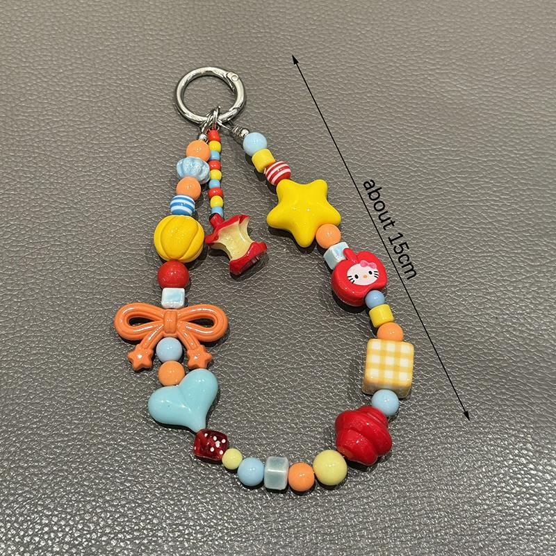 Handmade Dopamine Apple Core Ins Color Ornaments Handmade Cute Beaded Mobile Phone Chain Ccd Lanyard Camera Pendant