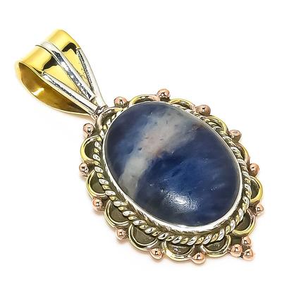 Natürlicher Sodalith Edelstein Zweifarbig 925 Massiv Sterlingsilber Anhänger 1.50'' R5I32