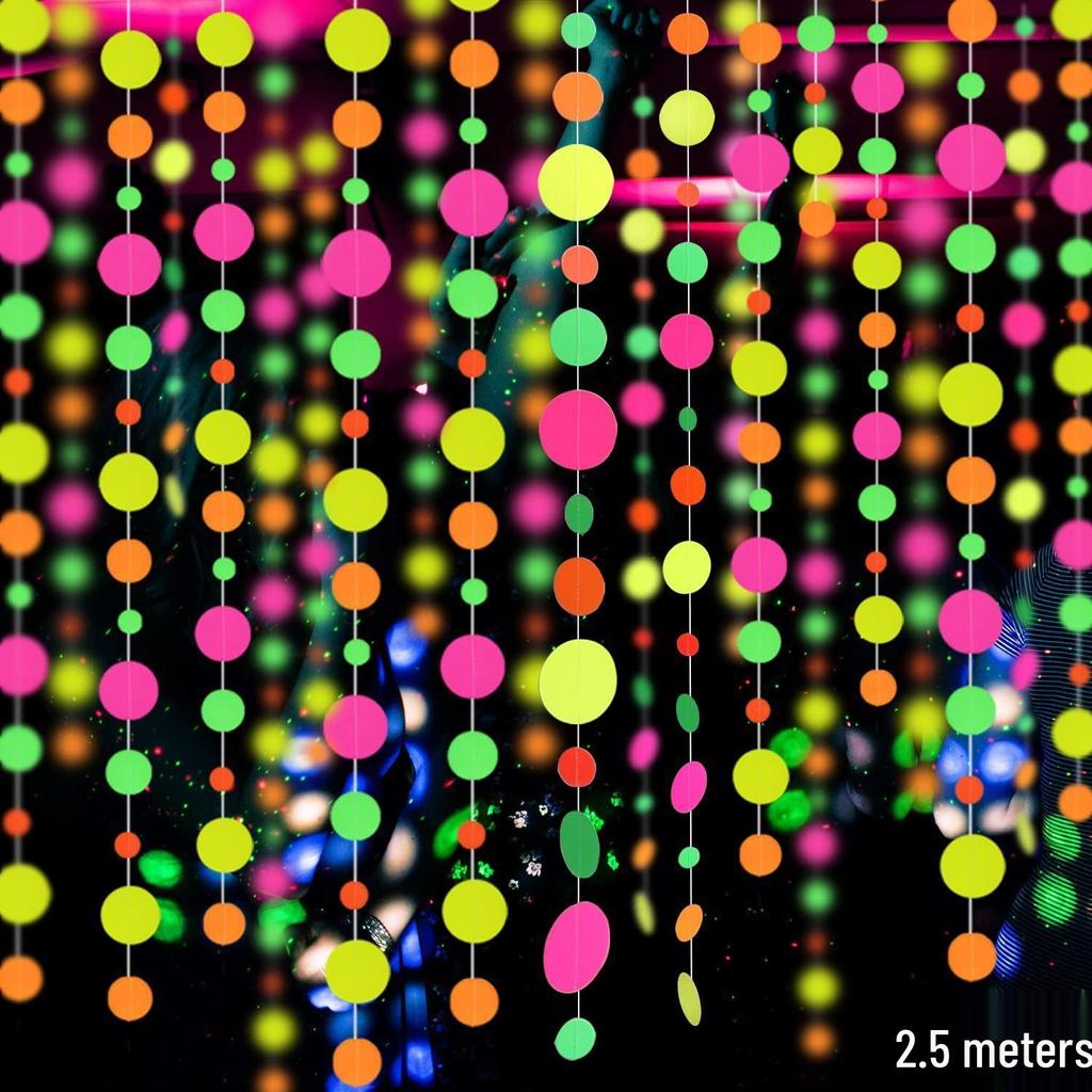 Fluorescent Happy Birthday Banner with Stars - Party Decoration