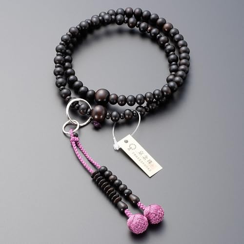 [Takita Shoten Buddhist Altar Shop] Jodo Sect Formal Prayer Beads for Women, Striped Ebony (Matte), 8 inches, Pure Silk Flower Brahma Tassel, Includes