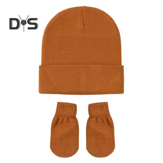 

Комплект из 2 предметов: детская шапка и перчатки, вязаная однотонная эластичная шапочка, сохраняющая тепло, нескользящие варежки, унисекс, чепчик для малышей S