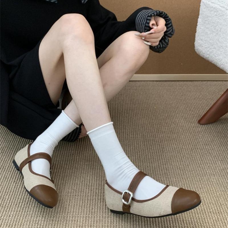 Anti-slip Retro Single Shoes for Women, Round Toe, Flat Bottom Shoes