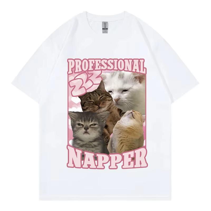 Funny Professional Napper Cat Meme T-shirt Kawaii Fashion Short Sleeve T-shirts High Quality Cotton Clothing Tee Shirt Unisex
