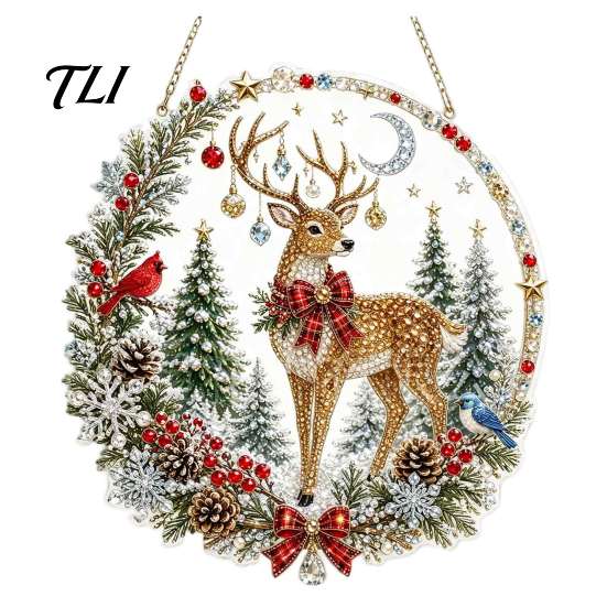 Christmas Snowman Gift Ideas Xmas Hanging Ornament, Round Acrylic Santa Reindeer Seasonal Winter Room Decor Door Sign for Festive Window Wall Holiday
