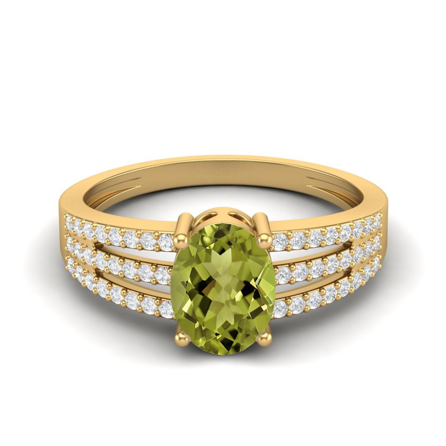 1.79 Ctw Oval Peridot 925 Sterling Silver Gold Vermeil Split Shank Women Engagement Ring 6 жёлтый