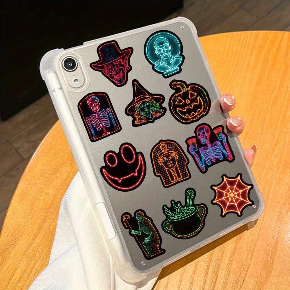50pcs Neon Halloween Cartoon Graffiti Stickers - Spooky Horror Decals for Water Bottles, Party Supplies, Reusable Self-Adhesive
