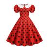 Kragen Elegantes Damen Sommerkleid Puff Kurzarm Pünktchen Vintage Kleid A-Linie Midi Party Sonnenkleid