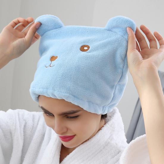 Elastyczny Czepek do Suszenia Włosów Chłonny Ręcznik do Włosów Owijka Uroczy Niedźwiadek Haftowana Czapka do Włosów Pluszowy Turban dla Kobiet Dziewcząt Kąpiel