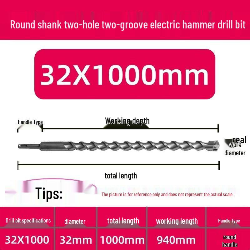 Extended Electric Hammer Drill Bit, Square & Round Shank, for Concrete Piercing - Available in 500mm to 2m Lengths