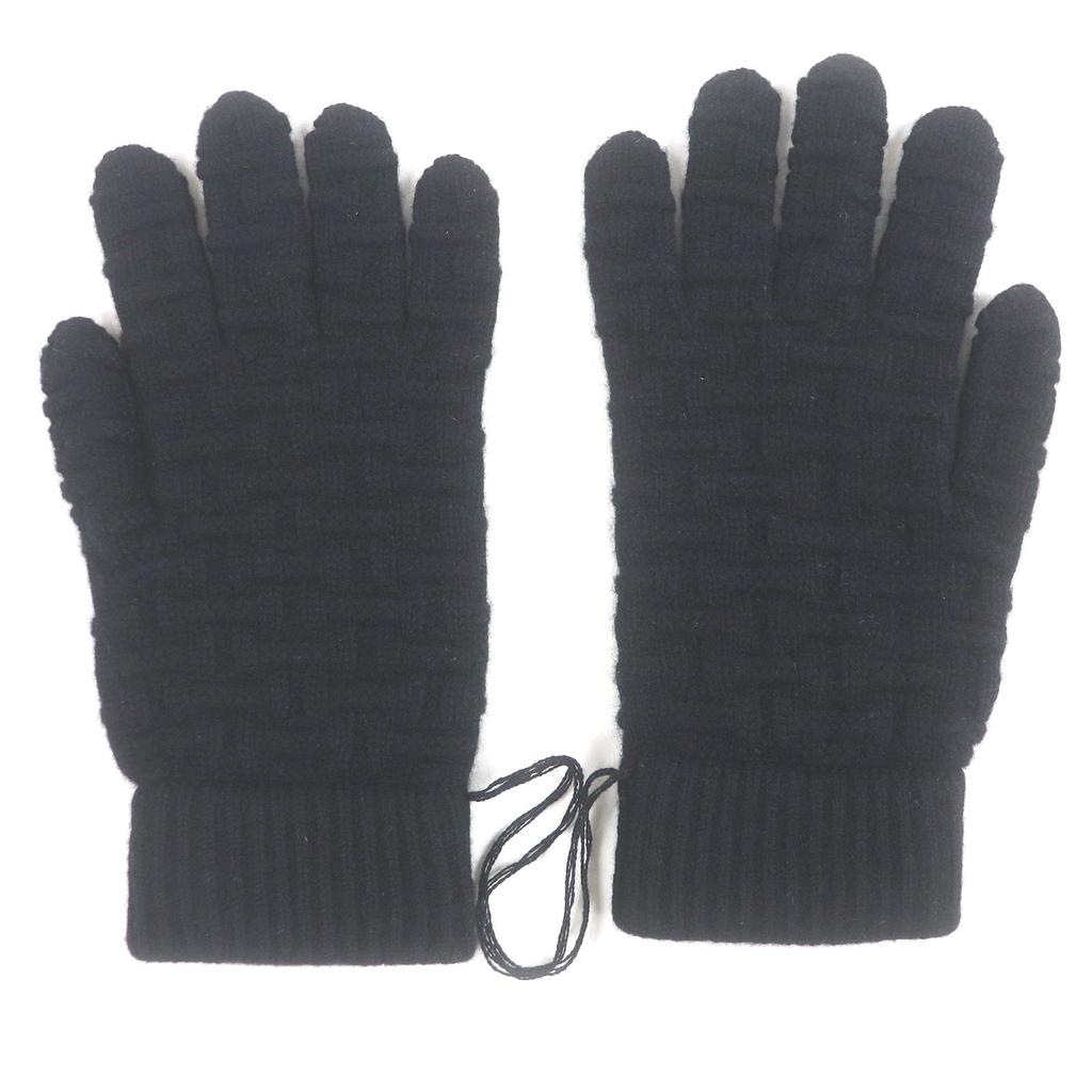 Pristine HERMES Gloves H Logo Motif All-over Knit Gloves Black Cashmere Mens L Used
