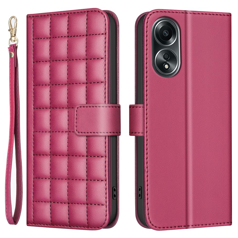 

For Oppo A58 4G Case Square Grid Pattern Leather Wallet Phone Cover Red