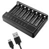 8 Bay AA AAA Battery Charger LCD USB C High-Speed Charging Independent Slot for NiMH NiCD Rechargeable Batteries