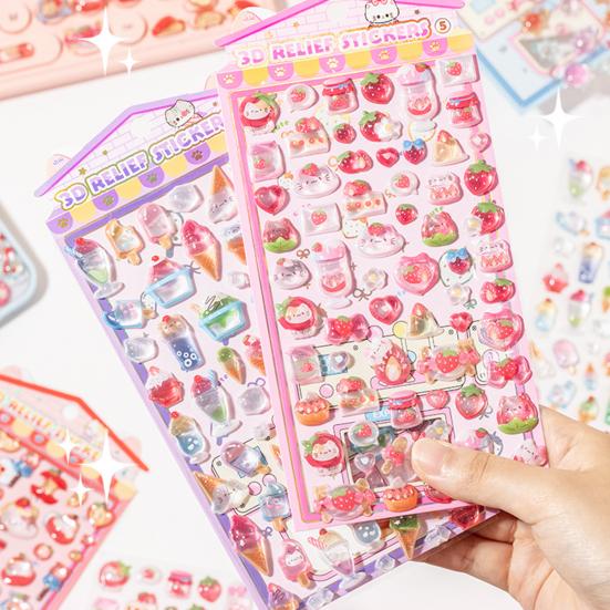 Cat Desserts Puffy Stickers 3D Cute Cartoon Animal Ice Creams Stickers Kawaii Mini Turtles Stickers for Scrapbooks Planner Journals Laptops Phone Case