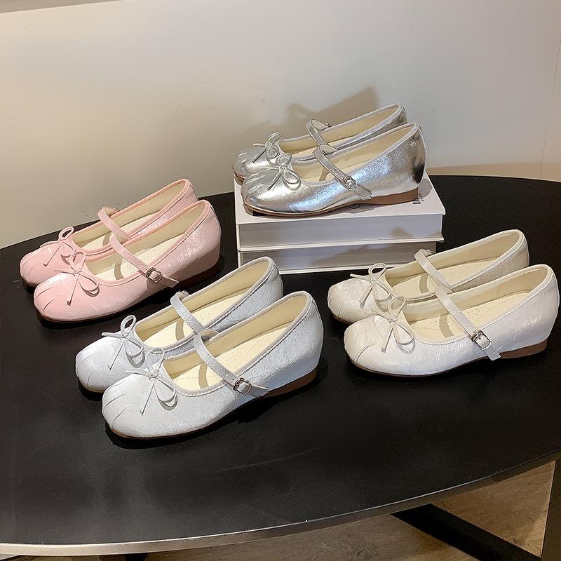Gentle Mary Jane Shoes Women's New Comfortable Inner Height Increase 5 Bow Word with Casual Ballet Style Single Shoes