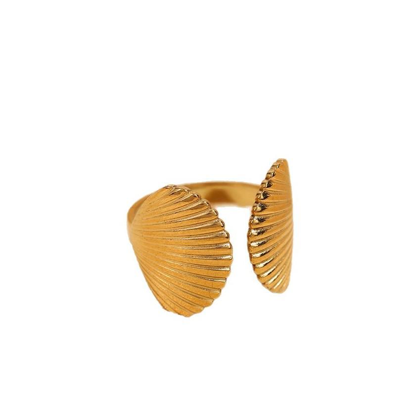 Adjustable Minimalist Geometric Open Stainless Steel Women's Ring - Gold-Plated, Hydraulic Vacuum Finish