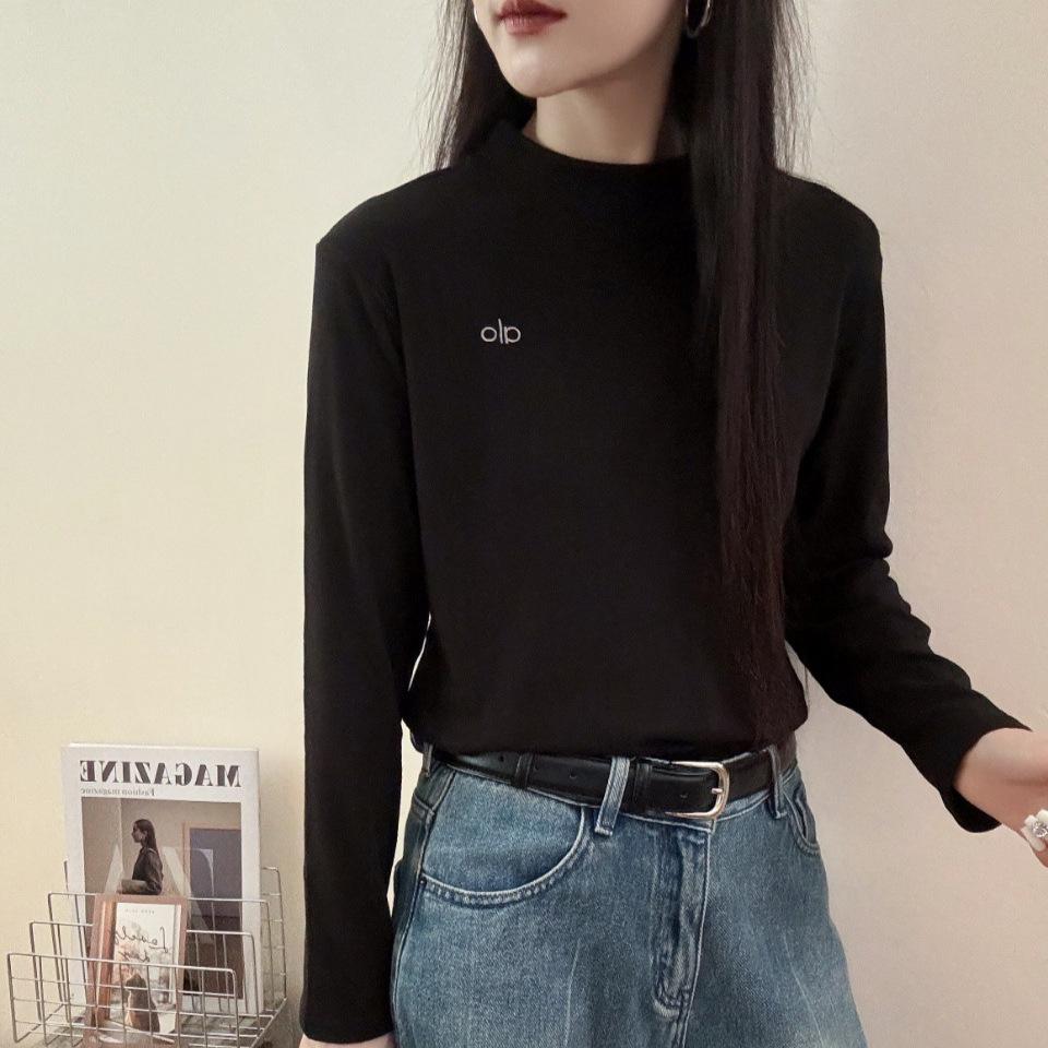 

2025 Autumn/Winter Letter Embroidery Stand Collar Fleece-Lined Long Sleeve Top One size (suitable for 80-140 kg)