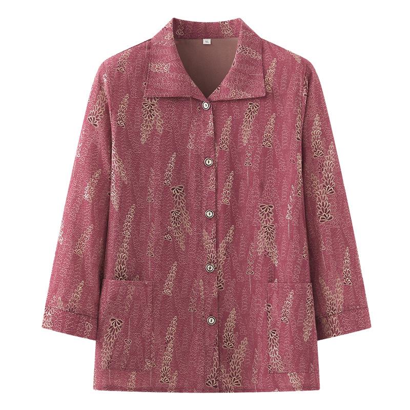 

Women s Summer Shirt: Loose Lapel Top for Middle-Aged and Elderly Moms 5XL [145-160 lbs] пшеничний/червоний