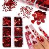 Valentine’s Day Nail Glitters Red Heart Nail Art Sequins 3D Holographic Hollow Heart Love Nail Flakes Glitter Powder 6 Grids Heart Sparkly for