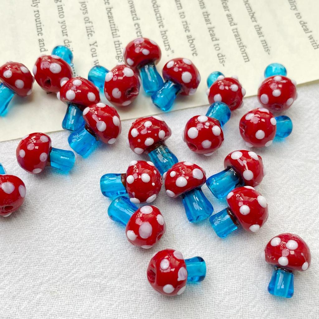 Glazed Handmade Mushroom Beads with Straight Holes - Irregular Polka Dot Design