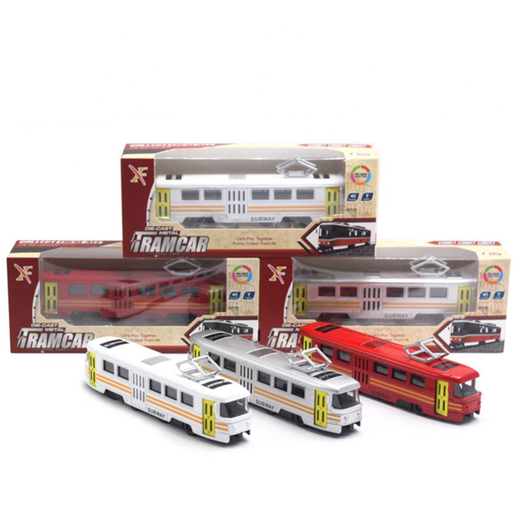1/90 City Bus Train Tram Diecast Pull Back Model W/LED Music Developmental Car Toy
