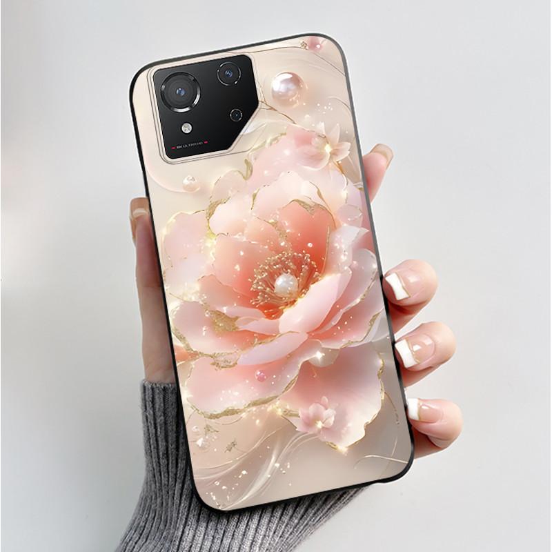 For ASUS ROG Phone 8 Case For ROG Phone 8 Pro Case Capa Soft Silicone Black Shell Cover Cute Flower Cartoon Printing Phone Cases