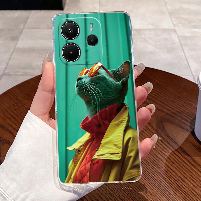 Back Cover For Redmi Note 14 5G Case Transparent Silicone Aesthetic Luxury Fashion Cute Cat Casing Shockproof Bumper 24094RAD4G
