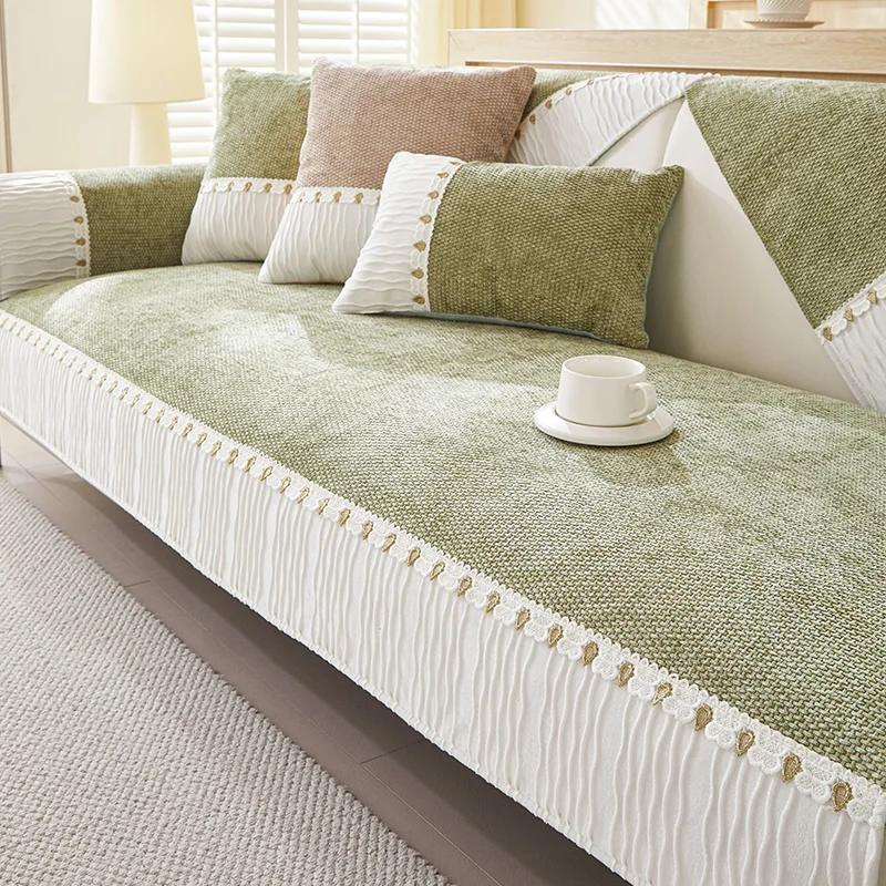 1 Stück Chenille Sofa Handtuch Einfarbig Wohnzimmer Sofakissen Rutschfeste Couch Chaiselongue Kissen Armlehnenkombinationsbezüge
